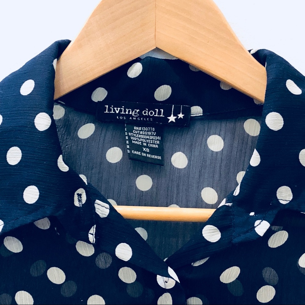 Like New Tie Front Hi Low Polka Dot Sheer Blouse - Blue & White Top in XS - Picture 2 of 8